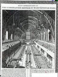 Krönungsbankett in der Westminster Hall, aus einem Buch zur Krönung von König Wilhelm III. (1650-1702) und Königin Maria II. (1662-94) von Francis Sandford (1630-94)